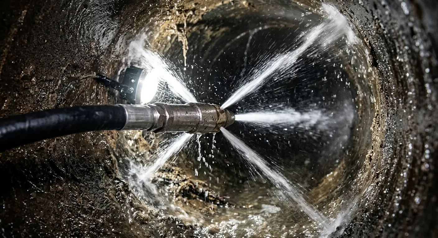 High-pressure hydro jetting nozzle cleaning sewer pipe for Storm Drain Cleaning in Jefferson